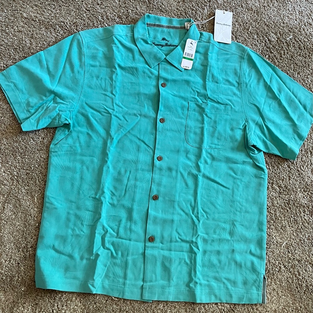 NWT 100% Silk Tommy Bahama Teal Camp Shirt Size Large
